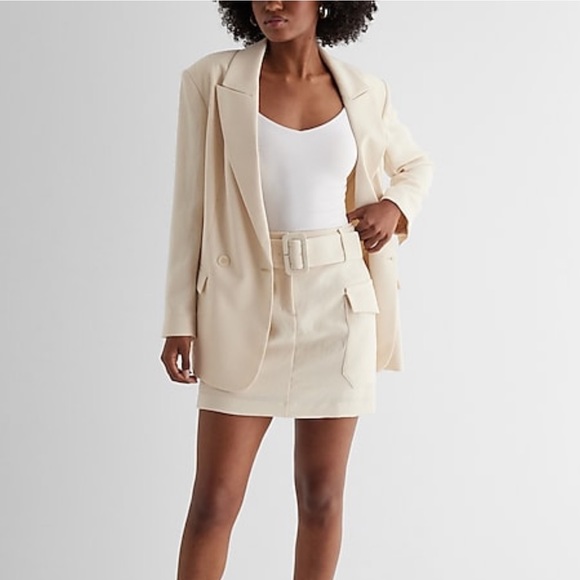 NWT Express Oversized Blazer Cream Summer Top Aritzia Like Blazer Crepe XS - Picture 6 of 9